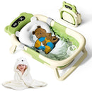 Collapsible Baby Bathtub for Newborn to Toddler (0-18 Month) - Portable Baby Bath Tub for Travel, Newborn Bathtub with Soft Towel and Floating Cushion (Green) by TinyTreasures Baby Boutique