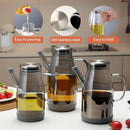 Large Glass Oil Dispenser Bottle for Kitchen Cooking Recipiente Para Aceite De Cocina Olive Oil Vinegar Dispenser Cruet Stainless Steel Lid No Drip Liquid Container (Grey, 27oz / 800ml) by CozyNest Decor