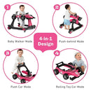 BABY JOY 4-in-1 Baby Walker, Foldable Activity Walker with Adjustable Height & Speed, Music, Lights, Steering Wheel, Comfy Seat Cushion, Activity Baby Push Walker for Boys Girls Aged 6 –18 (Pink) by TinyTreasures Baby Boutique
