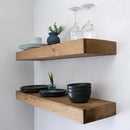 Modern Floating Shelves 3 Inches Thick for Wall, Wide Shelves for Kitchen, Living Room, Bedroom, and Bathroom, Natural Pine Wood, Rustic Wooden Shelf, (Set of 2) (Aged Oak, 24Lx3Hx8D) by CozyNest Decor