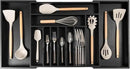 Premium Silverware, Flatware and Utensil Organizer for Kitchen Drawers, Food-Safe Contract Grade, Expandable from 18 to 33 In, Black Bamboo by CozyNest Decor