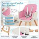 HONEY JOY High Chair, 3-in-1 Eat & Grow Wooden Highchair/Booster Seat/Toddler Chair with Removable Tray, 5-Point Harness, PU Cushion and Footrest for Baby, High Chair for Babies and Toddlers(Pink) by TinyTreasures Baby Boutique