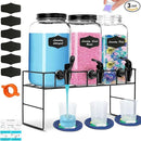 3-Pack 2.2L Glass Laundry Detergent Dispenser Set with Stand - Premium Liquid Soap Dispenser with PP Spigots, Measuring Cups, and Chalkboard Labels for Laundry Room Organization and Storage by CozyNest Decor