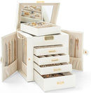 AKOZLIN 5-Tier Jewelry Box Leather Jewelry Storage Organizer with 4 Drawers Lockable for Women Girls Ring Necklace Earring Bracelet Watches Holder with Mirror White by TinyTreasures Baby Boutique