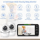 HelloBaby Baby Monitor 2 Cameras, 6'' World First IPS Split-Screen 30H Battery, No WiFi 2-Way Audio, Video, VOX, Double Cameras Pan-Tilt-Zoom, Night Vision, 8 Lullabies, 1000ft for Twins by TinyTreasures Baby Boutique