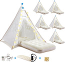 6 Pack Teepee Tent for Kids with Inflatable Airbed, Light, Toddler Tent Children Room Tents, Slumber Party Sleepover Tents, Indoor Outdoor Kids Playtent Playhouse for Girls & Boys by TinyTreasures Baby Boutique