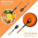 Large Silicone Cooking Spoon Set, 2 Pack Solid Slotted Spoon with Wooden Handle, Nonstick Silicone Kitchen Spoons for Cooking, Heat Resistan Spatula Set for Serving, Basting, Mixing (Black) by CozyNest Decor