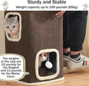 Empet Cat House for Indoor Cats Beds, Multi-Level Cat Condo, Foldable Cave Bed Brown, 2L by CozyNest Decor