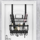 REFLYING Over-the-Door Hairdryer and Styling Tool Organizer, Metal, Black, 3 Compartments, 8 Hooks, 15"H x 10"W x 4.7"D by CozyNest Decor