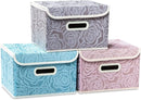 PRANDOM Collapsible Storage Boxes with Lids Fabric Decorative Storage Bins Cubes Organizer Containers Baskets with Cover Handles Divider for Bedroom Closet Living Room 9.8x7.9x6.7 Inch 3 Pack by TinyTreasures Baby Boutique