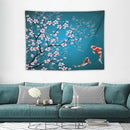 Japanese Koi Fish Tapestry, Cherry Blossoms Asian Oriental Green Teal Flower Branch Koi Fish Carp Tapestries Wall Hanging for Bedroom Living Room Office Decor 40"x30" by CozyNest Decor