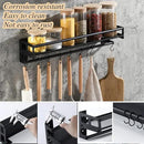 Wall Mount Storage Holder，Stainless Steel Strong Shelf with 6 Removable Hooks, Spice Rack Organizer，Kitchen Organizer Shelf, Space Saving Spice Rack and Kitchen Storage (black) by CozyNest Decor