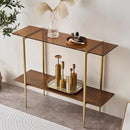 Glass Console Table for Living Room, Foyer & Entrance, 2-Tiers Mid-Century Modern Sofa Table with Amber Glass Top, Walnut Finish Wood Shelf and Gold Finish Frame by CozyNest Decor