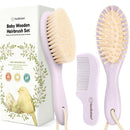 Baby Hair Brush and Comb Set for Newborn - Wooden Baby Hair Brush Set with Soft Goat Bristle, Baby Brush Set for Newborns, Baby Brush and Comb Set Girl, Boy, Toddler Cradle Cap Brush (Oval, Thistle) by TinyTreasures Baby Boutique