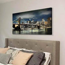 Brooklyn Bridge Canvas Wall Art: Skylines Lights & Reflections in New York Artwork for Decor by CozyNest Decor