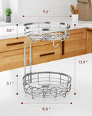 Fruit Basket for Kitchen Counter - 2-Tier Large Capacity Fruit Bowl with Detachable Banana Hanger, Rust-Proof Metal Fruit Holder for Vegetables, Bread, Toiletry,10" D x 10" W x 14" H, Silver. by CozyNest Decor
