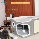 Cat Bed for Indoor Cats,Covered Cat Cave House & Furniture with Scratch Pad,Foldable Cat Hideaway Hut Cute Cat Condo with Soft Washable Mat for Multi Small Pet Under 30 lbs,Light Grey by CozyNest Decor