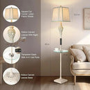 Rustic Floor Lamp, Living Room Lamps with Glass Tray, stepless diming Floor Lamp with Remote Control and USB A&C Charging Ports for Living Room Bedroom Office Smart Bulbs Included by CozyNest Decor