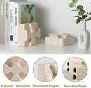 Natural Marble Bookends for Heavy Books, Heavy Duty Square Decorative Stone Book Ends for Shelves, Aesthetic Travertine Book Holder, Modern Office Bookshelf Stopper Decor, Beige, Set of 2 by CozyNest Decor