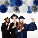 Navy-Blue Silver Party-Decorations Paper-Flowers Lanterns - 15PCS Birthday Royal White Wedding Tissue Pom Poms Streamers,Baby Bridal Shower Bachelorette Graduation Hanging Supplies Decor Hugfond by CozyNest Decor