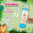 brush-baby WildOnes™ Rechargeable Kids Electric Toothbrush – Toby Tiger | Flashing Lights, 2-Min Timer, Waterproof, 3 Brush Heads | Toddler & Child Toothbrush Ages 0-10 | Soft Bristles by TinyTreasures Baby Boutique