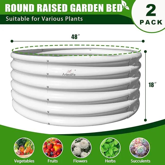 A ANLEOLIFE 2-Pack 4ft x 18” Tall Galvanized Raised Garden Beds Outdoor, Round Metal Planter Box for Planting Vegetables Flowers Herb, Anti-Rust & Easy-Setup, Antique White, photo 3 of 8