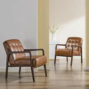 Faux Leather Accent Chair, Mid Century Modern Chair for Living Room, Upholstered Comfy Lounge Armchair with Solid Wood Frame, Reading Side Chair for Bedroom,105°Ergonomic Comfort, Brown by CozyNest Decor
