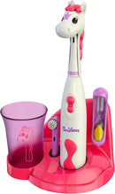 Brusheez Kids’ Electric Toothbrush Set - Safe & Effective for Ages 3+ - Parent Tested & Approved with Gentle Bristles, 2 Brush Heads, Rinse Cup, 2-Minute Timer, & Storage Base (Sparkle The Unicorn) by TinyTreasures Baby Boutique