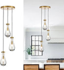 3-Light Raindrop Pendant Light Fixtures, Brass Glass Pendant Lighting, Teardrops Modern Hanging Light for Entryway Foyer Kitchen Island Dining Living Room Hallway by CozyNest Decor