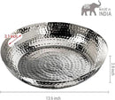 MyGift 14 Inch Deluxe Decorative Dish Tray Centerpiece Base, Silver Tone Plated Hammered Aluminum Fruit Bowl Serving Platter with Cutout Handles - Handcrafted in India by CozyNest Decor