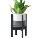 D'vine Dev Ceramic Planter with Ebony Stand - 8 Inch Modern Round Flower Pot with Wood Planter Holder, White/Grey, 55-B-M-6 by GreenHaven Gardens