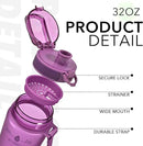 32oz Motivational Water Bottles with Time Marker & Fruit Strainer, Transparent Gradient Color Water Bottle with Times to Drink, Leakproof & BPA Free, Reusable Bottle with Strap (No Straw) by CozyNest Decor