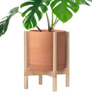 D'vine Dev Terracotta Planter with Natural Stand - 12 Inch Modern Round Flower Pot with Wood Planter Holder, Terracotta, 55-B-J-5 by CozyNest Decor