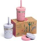 Elk and Friends 10oz Stainless Steel Kids + Toddler Drinking Cups | The Original Mason Jars with Lids + Sleeves + Straws | Smoothie Cups | Spill Resistant | Dishwasher Safe | 2 Pack by TinyTreasures Baby Boutique