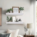16"x6.8"x1.6" Slanted Floating Wall Shelves 2-Pack - Rustic White Finish, Heavy-Duty Solid Wood Design with Hidden Brackets - Perfect for Living Room, Kitchen, Bathroom, or Office by CozyNest Decor
