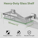 Alise Glass Shelves for Bathroom Wall, Tempered Glass Bathroom Shelf Wall Mounted, Modern Space Saving Floating Shelves 12 inch, Polished Chrome by CozyNest Decor