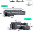 LINSY HOME Modular Sectional Sofa, 134" Boneless Couch L Shaped 4-Seat Sofa with Movable Ottoman, Corduroy Sectional Cloud Couches for Living Room, No Assembly Required, Bluish Grey by CozyNest Decor