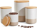 Yangbaga Canisters Sets for Kitchen Countertop-Set of 4 Ceramic Kitchen Canisters Food Storage Jar with Airtight Wood Lids & Spoons & Label,Large Flour and Sugar Containers for Serving Ground Coffee by CozyNest Decor
