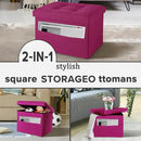 LINMAGCO Storage Ottoman Folding Foot Stool Foot Rest with Side Pocket Modern Ottoman with Storage Short Sofa Stool Linen Cloth 17x13x13(ROSEO) by CozyNest Decor