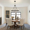 Black Wagon Wheel Chandelier, 8-Light Farmhouse Crystal Chandeleirs with Adjustable Height,Ceiling Hanging Light Fixture Pendant Lights for Living Room,Bedroom,Kitchen Island,Dining Room,Bedroom by CozyNest Decor