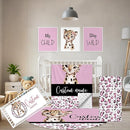 Personalized Baby Bedding Set, 5 Pcs Custom Baby Crib Sets with Name, Toddler Bedding Set for Baby Girls, Pink Leopard Double Layer Nursery Bedding Set, Customized Gifts for Infants Kids by TinyTreasures Baby Boutique