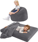 COMAX Kids Bean Bag Chair Turn into Beanbag Bed, Toddler Bean Chair Corduroy for Girl Boy Sleeping, Lazy Children Bean Bags with Filler, Convertible Child Floor Mattress, Charcoal by TinyTreasures Baby Boutique