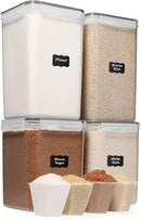 WHITE FEATHER SUPPLIES 4 Pc Flour Sugar Storage Container, Large Food Storage Containers with Lids Airtight for Kitchen, BPA Free Plastic Cereal Containers Storage [2 X 6.5 + 2 X 5.2] 4 Measuring Cup by CozyNest Decor