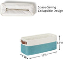 DULLEMELO Small Bathroom Closet Storage Baskets Canvas Fabric Storage Bins for Toilet 2 Pack Collapsible Home Organizer With Handles (White&Teal) by TinyTreasures Baby Boutique