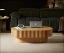 43.7" Oval Coffee Table for Living Room,Modern Handcraft Drum Coffee TableSmall Wooden Coffee Table with Sturdy Pedestal Easy Assembly for Office-Natural by CozyNest Decor