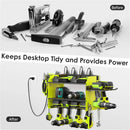 CCCEI Modular Power Tool Organizer Wall Mount Charging Station, Green 6 Drills Holder with 8 Plug Power Strip 10FT, Garage Drill Battery Heavy Duty Metal Shelf, Utility Rack with Hooks, Side Storage. by GreenHaven Gardens