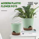 Indoor Self Watering Planters with Drainage Holes and Saucers, 9,8, 7.5 Inches, Green, 3 Pots (Springgreen) by GreenHaven Gardens