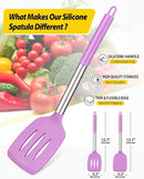 Pack of 2 Silicone Solid Turner, Non Stick Slotted Kitchen Spatulas, High Heat Resistant BPA Free Cooking Utensils, Ideal Cookware for Fish, Eggs, Pancakes(Purple) by CozyNest Decor