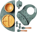 Bamboo Baby Feeding Set for Infants & Toddlers - Baby Essentials, Non-Toxic, Sustainable, Bamboo Suction Plate & Bowl, Bib, Sippy Cup w/Lid & Straw, Perfect Baby Shower Gifts (Pine Gray) by TinyTreasures Baby Boutique