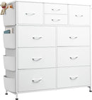 WLIVE White Dresser for Bedroom with 10 Drawers, Chest of Drawers with Side Pockets and Hooks, PU Storage Dresser, Sturdy Metal Frame, Drawers Organizer Unit for Living Room, Hallway, Closet by TinyTreasures Baby Boutique